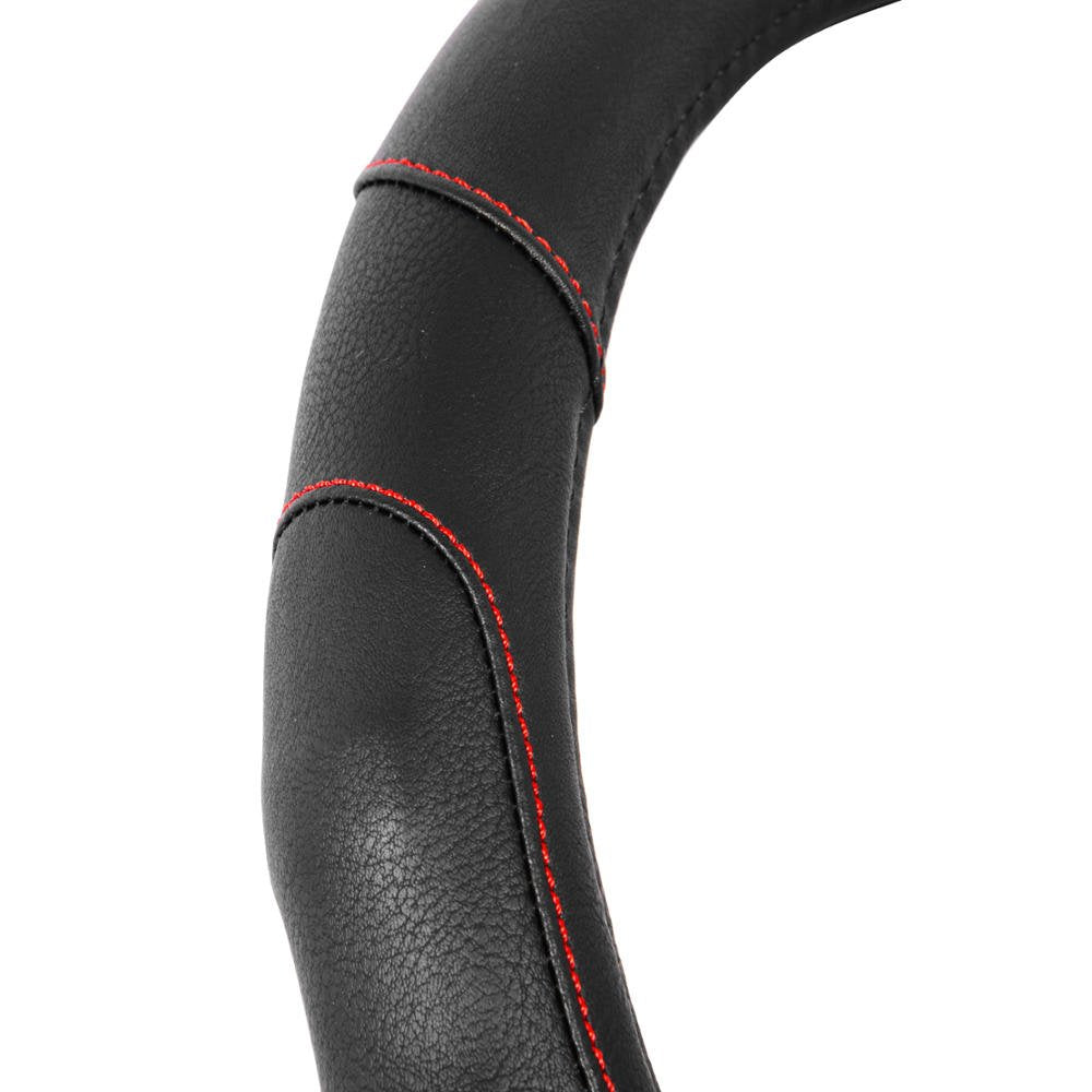 Motor Trend GripDrive Synthetic Leather Auto Car Steering Wheel Cover Black w/ Red Accent Stitching Comfort Grip - Standard 15 inch