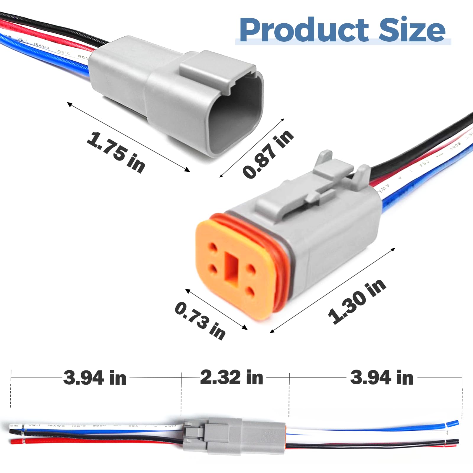 2 Kit Deutsch DT 4 pin Grey Male Female Wiring Harness Deutsch Pigtail 4 Wire Way Waterproof Automotive Electrical Connector 16