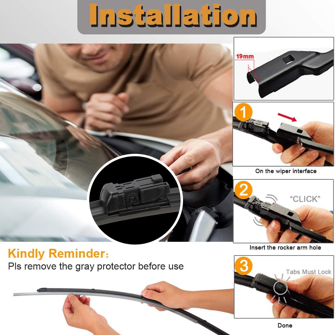 Autoboo 28''+18'' Windshield Wipers Replacement For Tesla Model S 2012-2020 -Original Factory Quality (Pack Of 2)