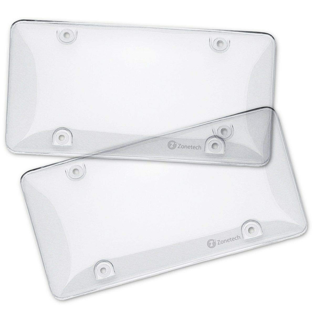 Zone Tech Clear License Plate Cover Frame Shields - 2-Pack All Weather Novelty/License Plate Bubble Shields -Fits Any Standard U