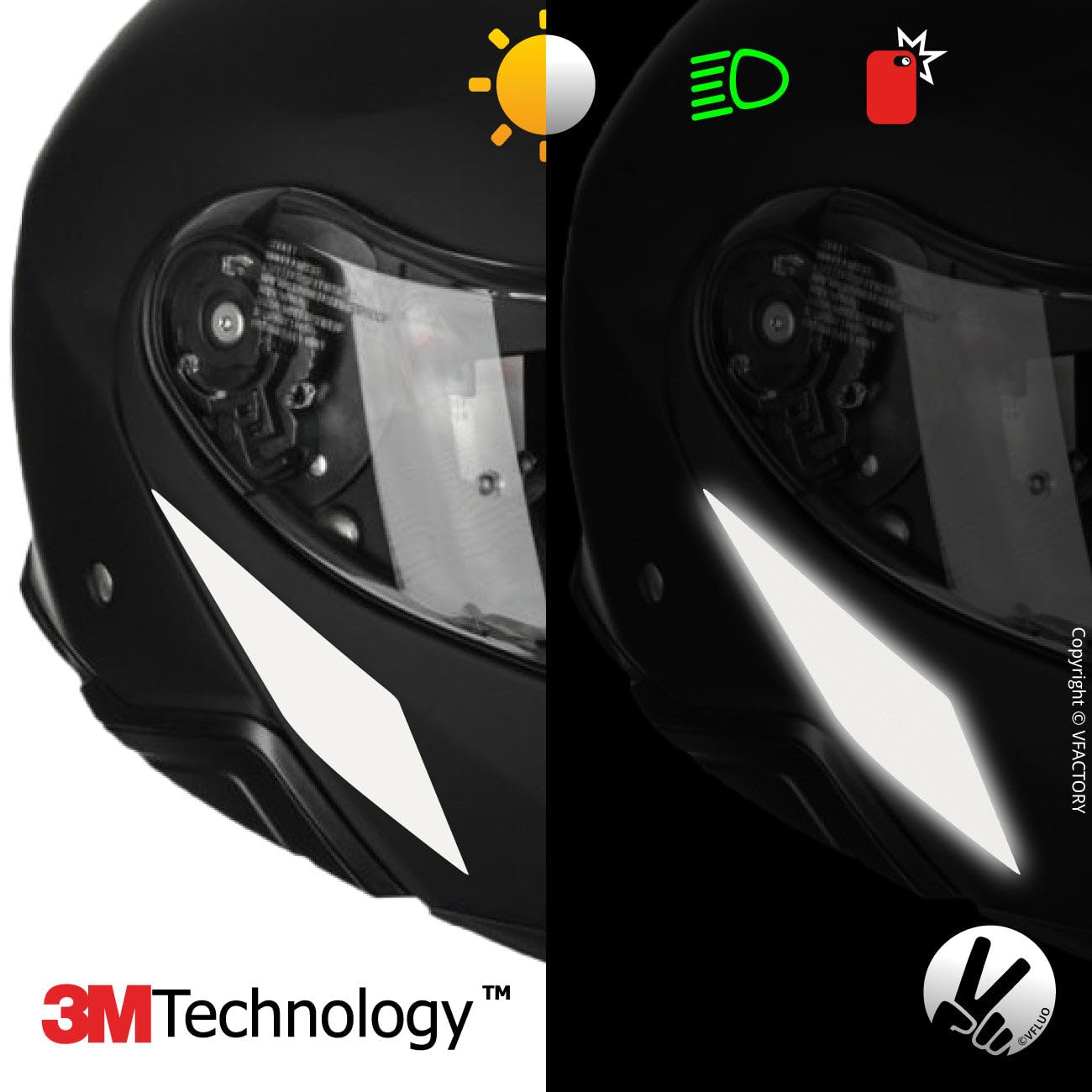 Vfluo - Kit Of Reflective Stickers - Shoei Neotecii™ Motorcycle Helmet - Approved Stripes Fr - 3M™ Technology - High Visibility & Strength - Discreet & Design - Maximum Grip