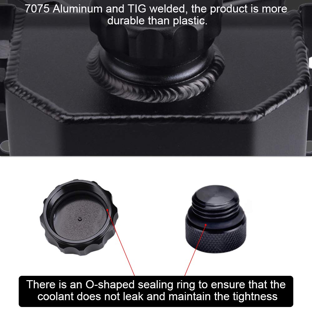 Rastp Universal 1L Coolant Overflow Tank, Aluminum Coolant Radiator Tank,Reservoir Expansion,Black