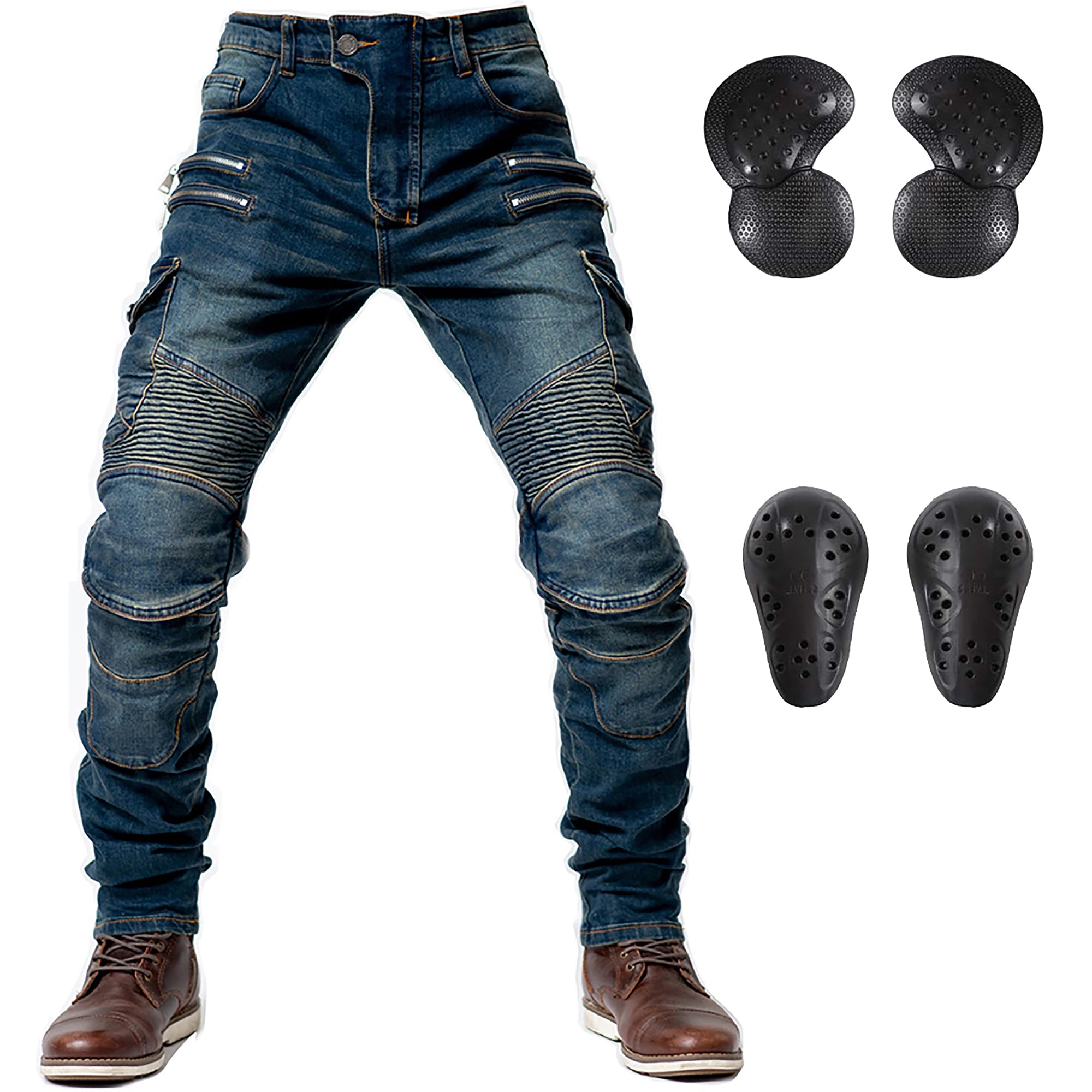 Lomeng Motorcycle Riding Pants Motorbike Motocross Cycling Jeans Safety Ce Knee Hip Removable Armored All Seasons For Men Blue 36