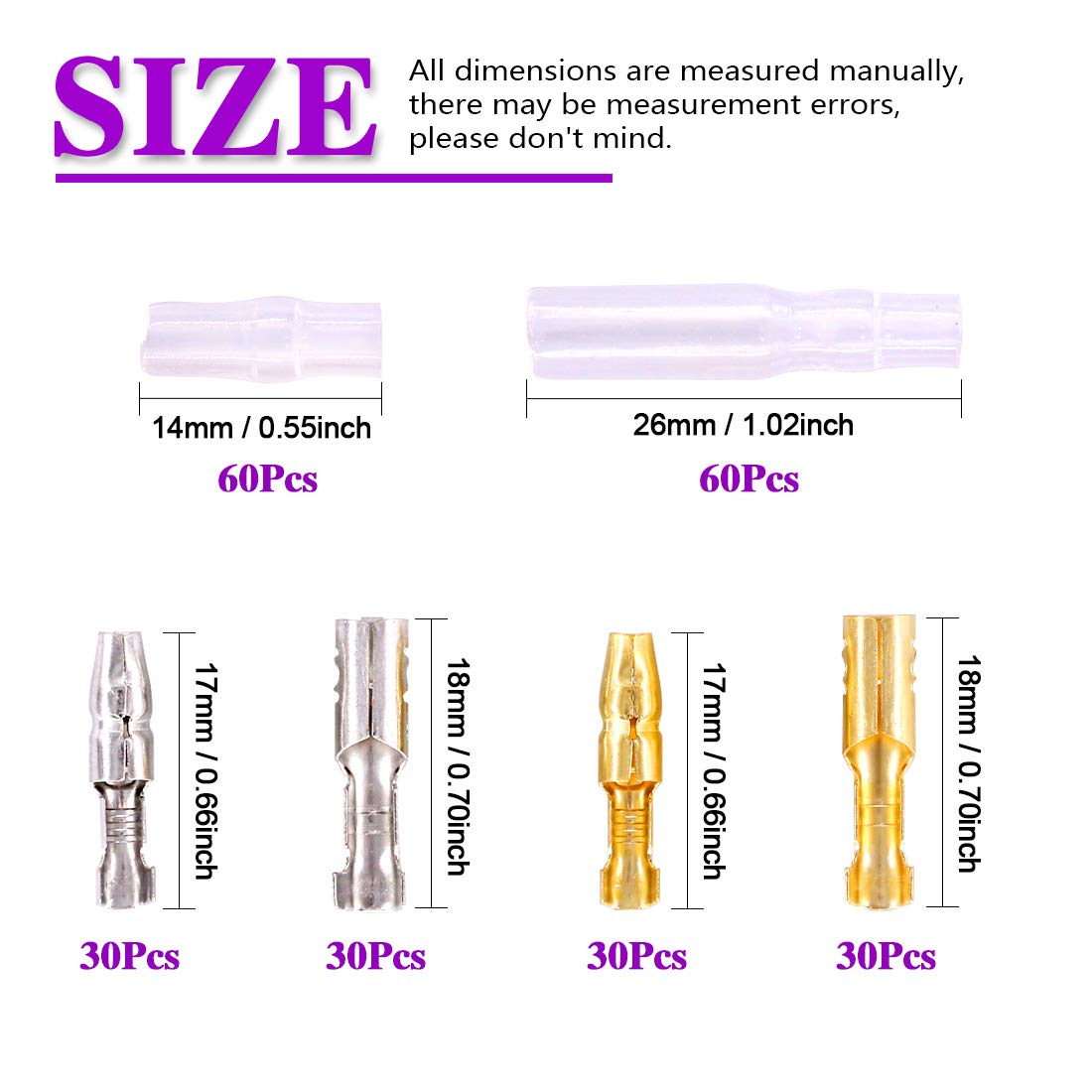 Swpeet 240Pcs Bullet Connectors Kit, 3.9mm Brass Bullet Male & Female Wire Terminals Connector with Insulation Cover for Motorcy