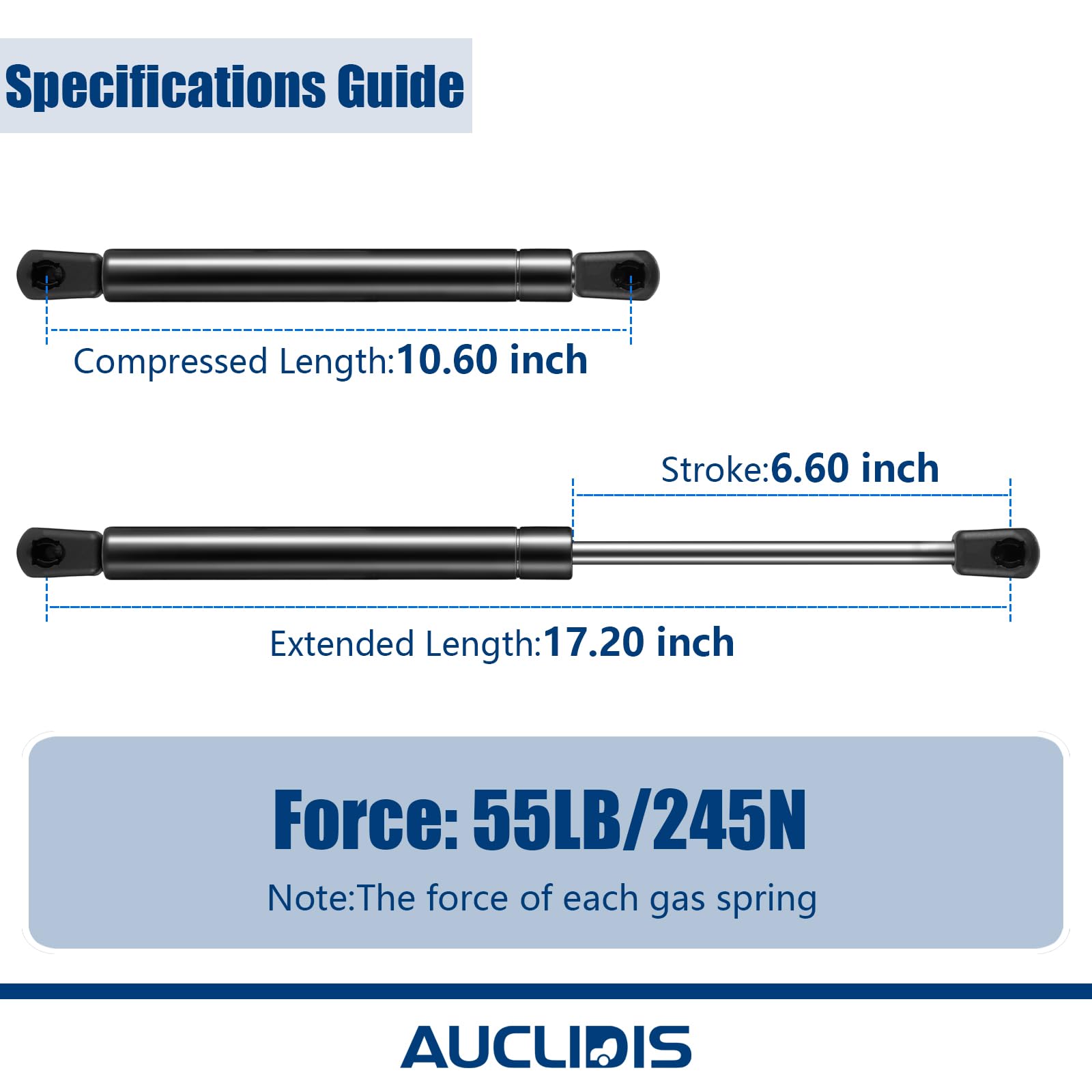 C16-04445 17 Inch 55Lb/245N Gas Strut Shock Lift Support Spring For Leer Camper Shell Truck Topper Cap Canopy Door Window Toolbo