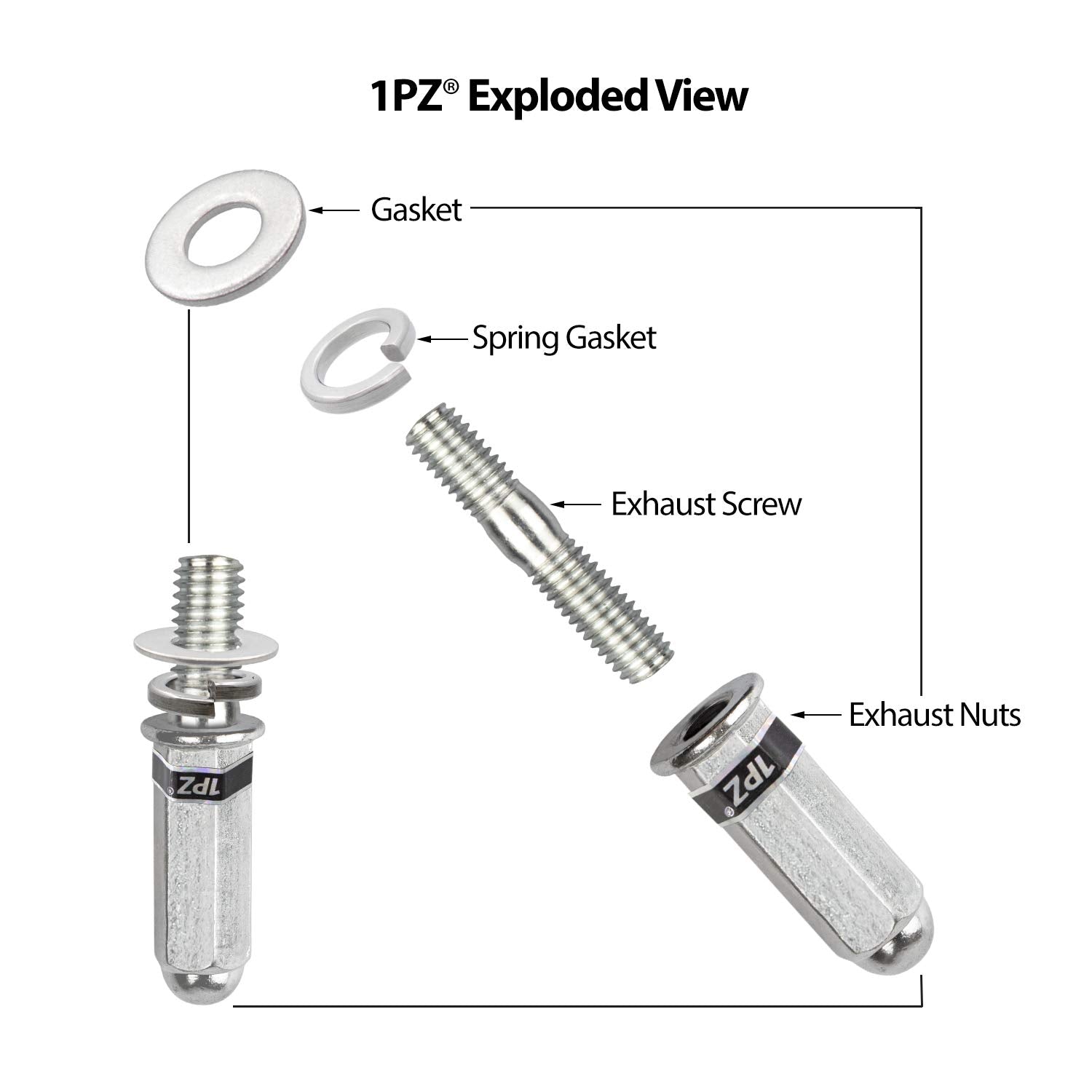 1Pz Mg2-Se3 Premium Exhaust Bolt And Gasket For Gy6 50Cc 70Cc 90Cc 110Cc 125Cc 150Cc Gmb139 Engine Scooters Atv (Silver)