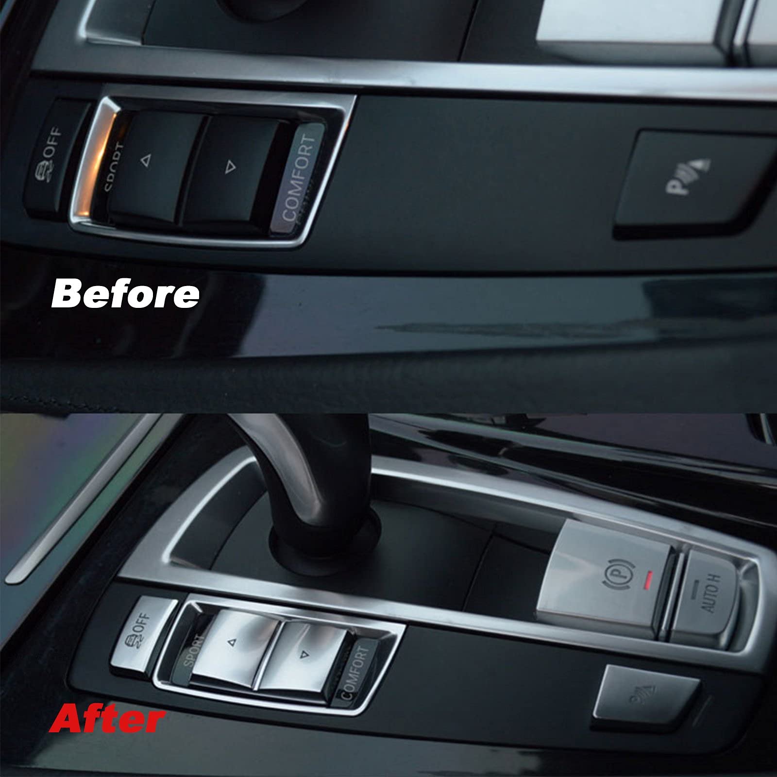 Xotic Tech Center Console Gear Shift Side Button Switch Cover Trim, Compatible With Bmw 5 6 7 X3 X4 Series (Silver)