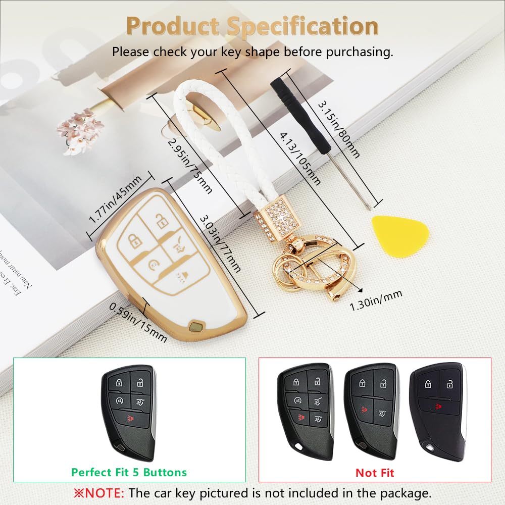 Pifoog Key Fob Cover For Chevrolet Chevy Buick 5 Button Car Smart Keys Shell Case Glitter Key Chain Full Covers For Gmc Sierra S