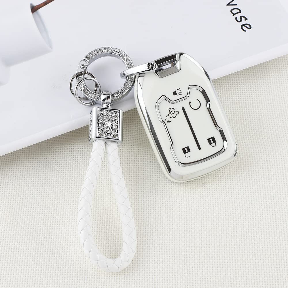 Pifoog Accessories For Chevy 5-Button Key Fob Cover Case Shell Soft Tpu Bling Car Keychain For Gmc Terrain Sierra Chevrolet Silv