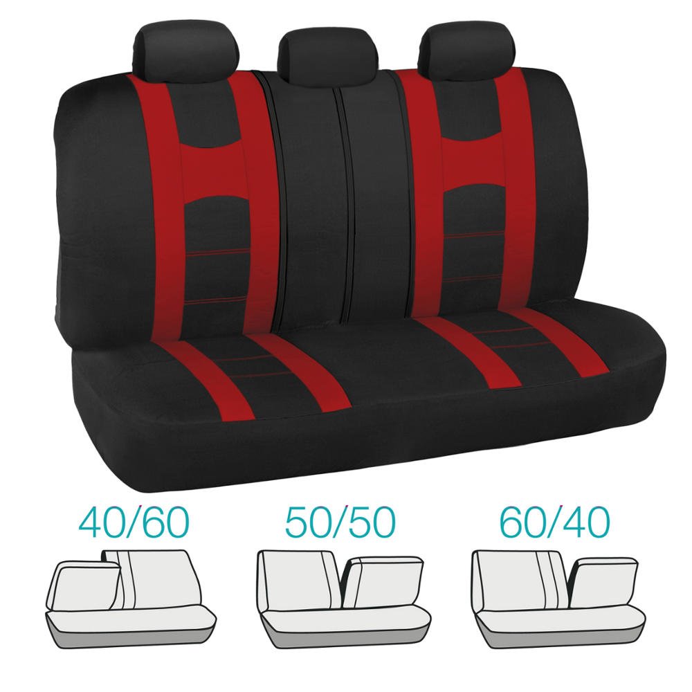 Carxs Forza Series Red Covers Full Set Combo With Car Floor Mats - Front And Rear Bench Seat & Floor Protector , Interior Covers