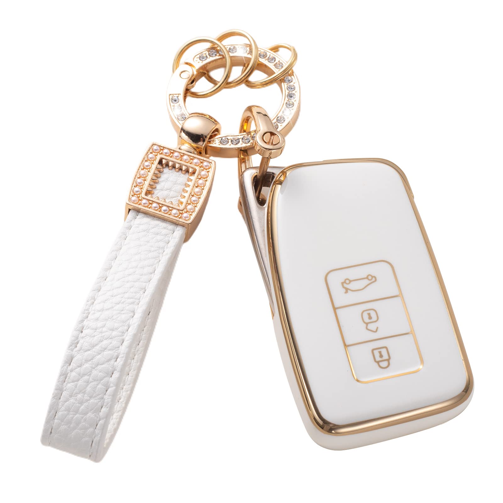 Cacarlike For Lexus Key Fob Cover With Leather Lanyard, Car Key Fob Case Compatible With Lexus Rx Es Gs Ls Nx Rs Gx Lx Rc Lc Sma