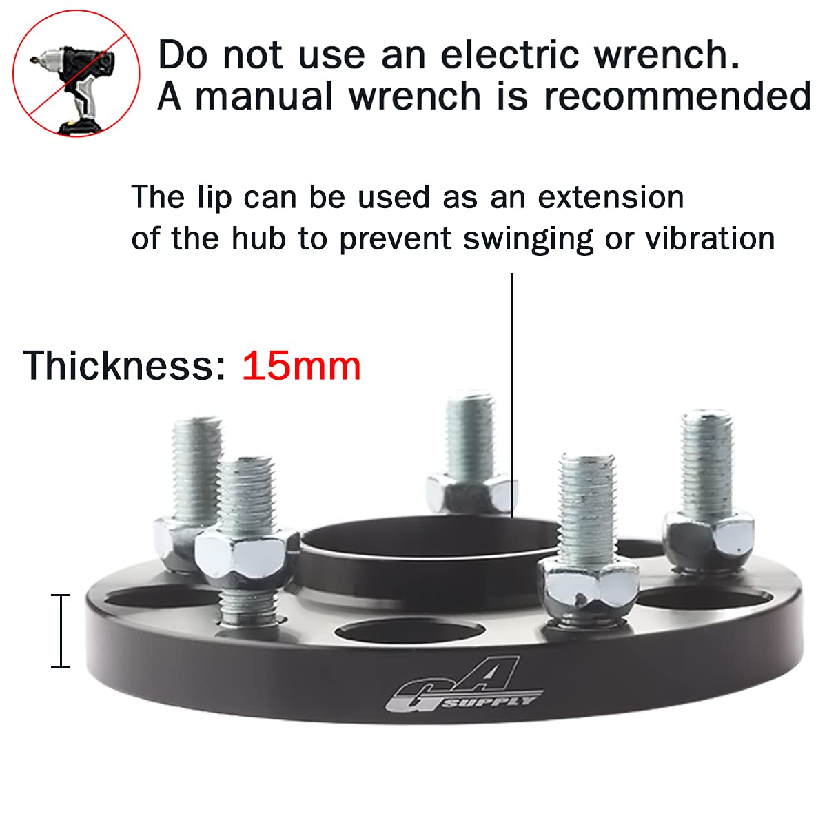Gasupply 15Mm 5X114.3Mm Wheel Spacers, 5 Lug Forged Hubcentric 5X4.5 Wheel Spacers 64.1Mm Hub Bore With 12X1.5 Studs, Fit For Ci