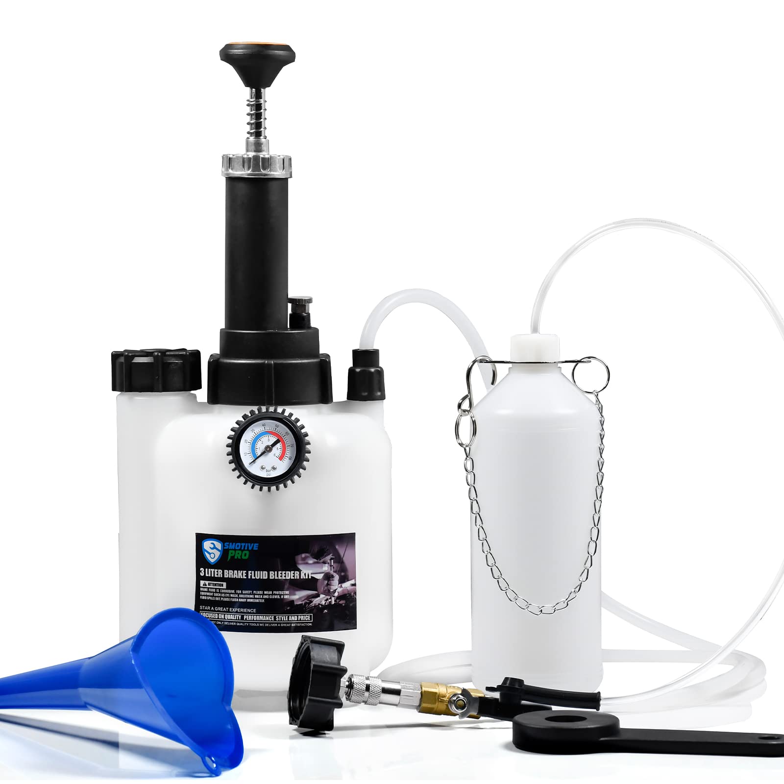 SMOTIVEPRO 3L Manual Brake Bleeder Fluid Pump, One Man Professional Brake Bleeder Kit Suitable for Most European Brake Mast Cyli