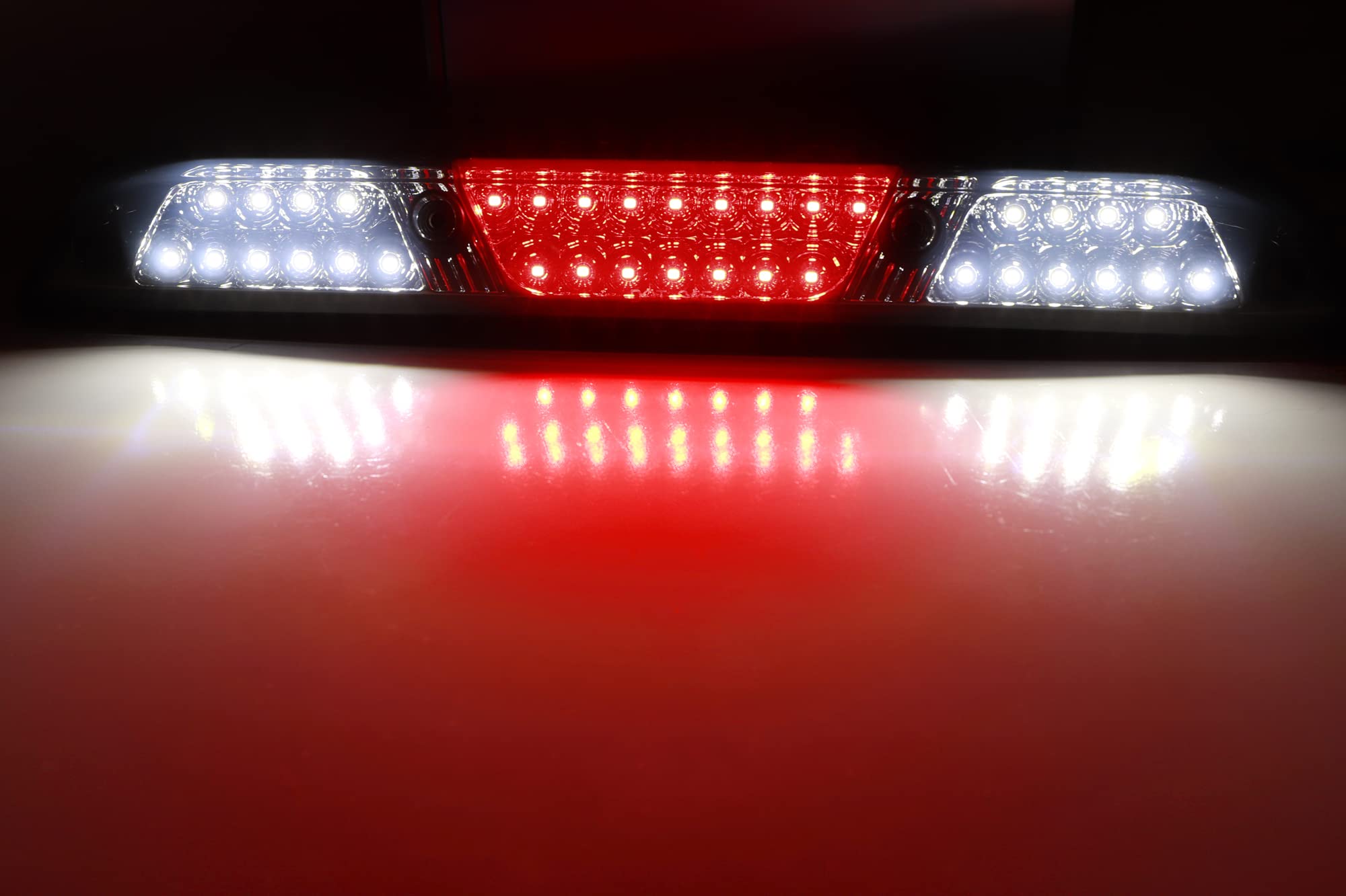 Ijdmtoy Smoke Lens W/Chrome Reflector Full Led High Mount Third Brake Lamp W/ F1 Strobe Flash Feature Compatible With Ford 2015-