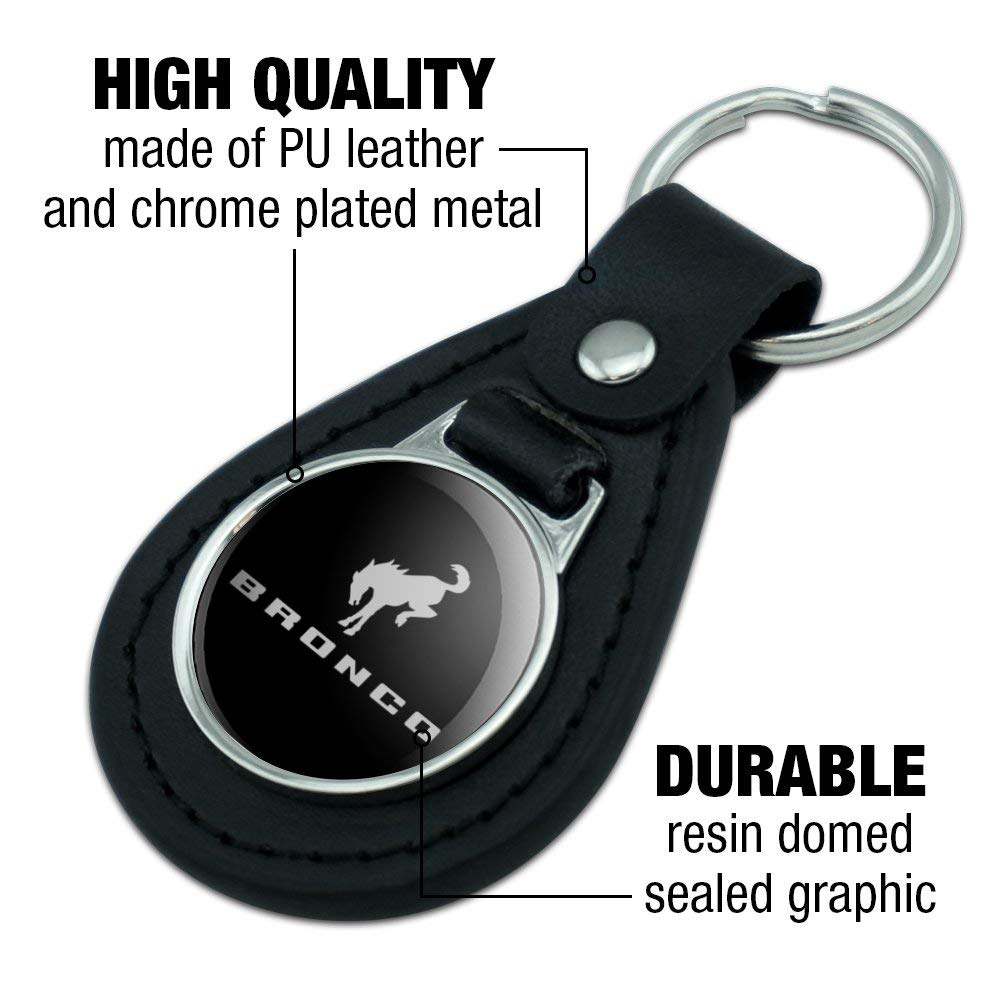 Graphics & More Black Leather New Bronco Logo Keychain