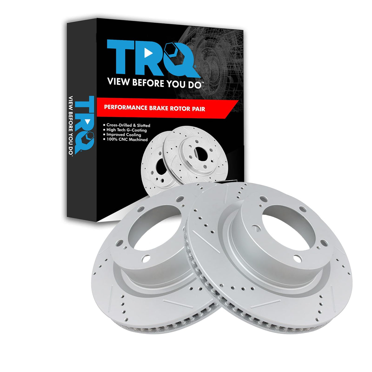 Trq Front Performance Brake Rotors Set Vented Premium G-Coated Cross Drilled & Slotted Compatible With 2016-2021 Lexus Lx570 Toy