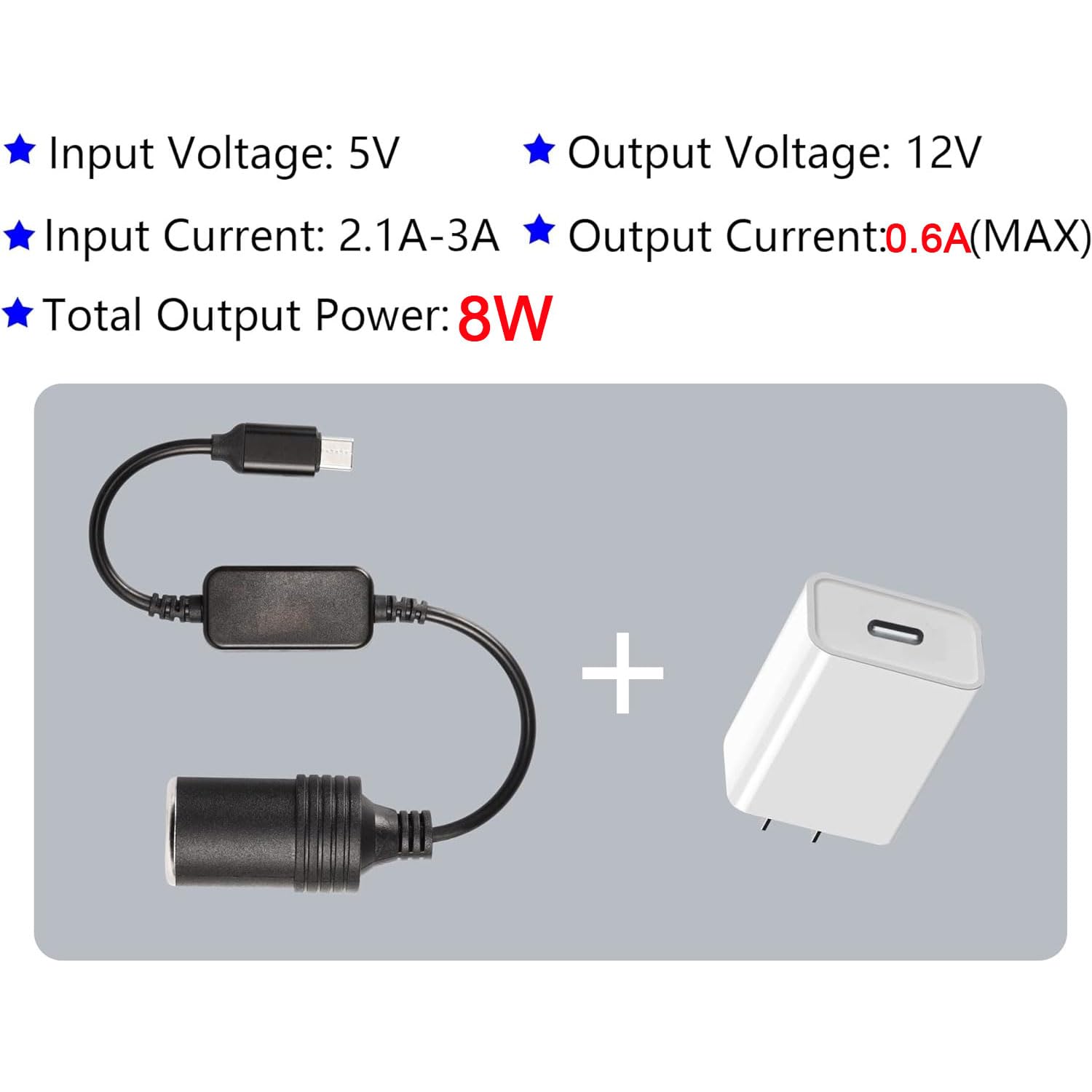 Cerrxian 1Ft Usb C Male To 12V 8W Cigarette Lighter Socket Adapter Power Cable For Dash Cam, Gps, Car Led Light Strips