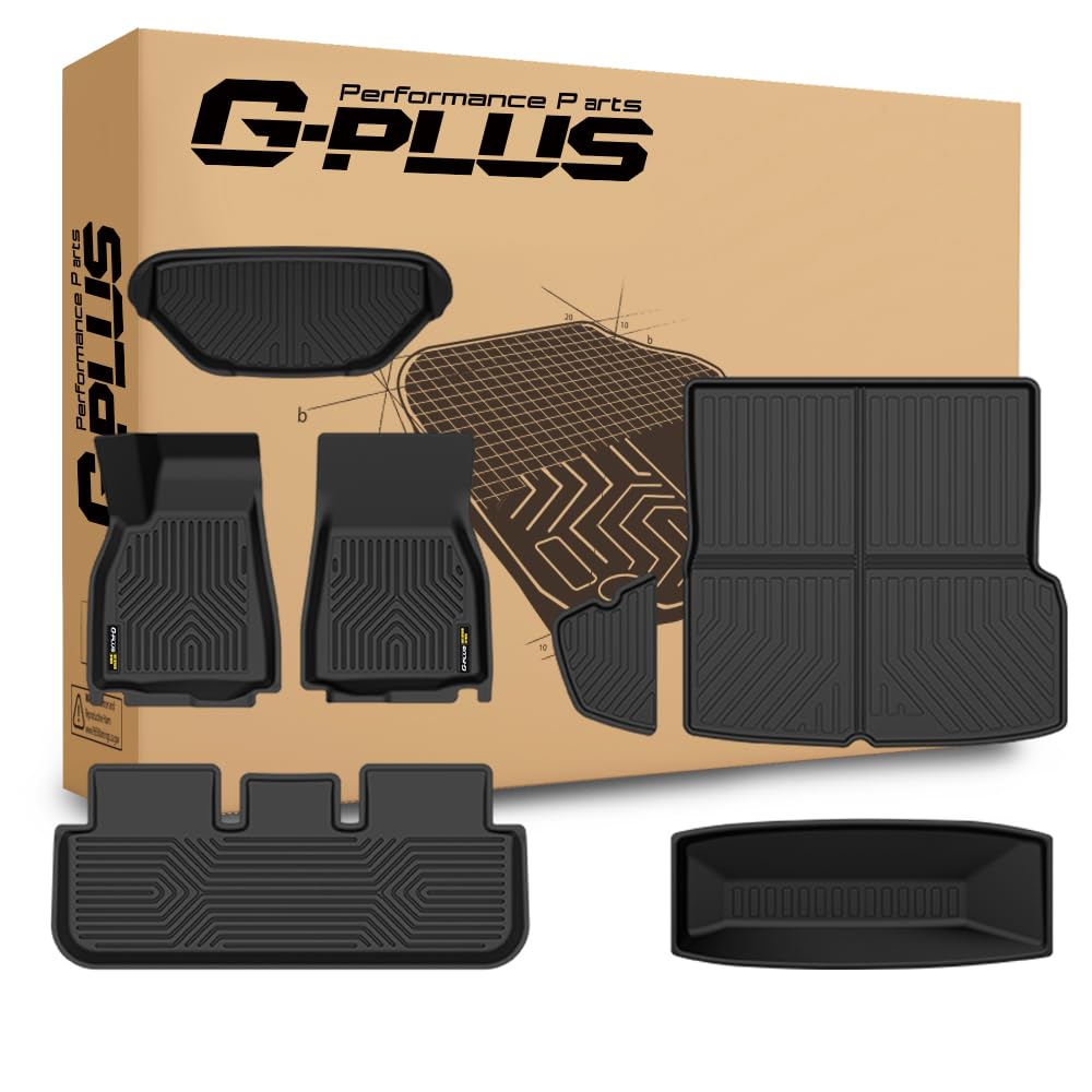 G-PLUS Floor Mats & Cargo Liner Fit Tesla Model S 2021 2022 2023 2024 All Weather Protection TPE Floor Liners 1st & 2nd & 3rd Fr