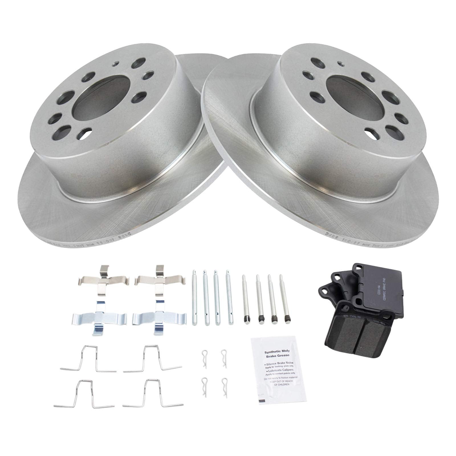 TRQ Brake Rotor & Ceramic Brake Pad Rear LH Left RH Right Kit Set for Volvo
