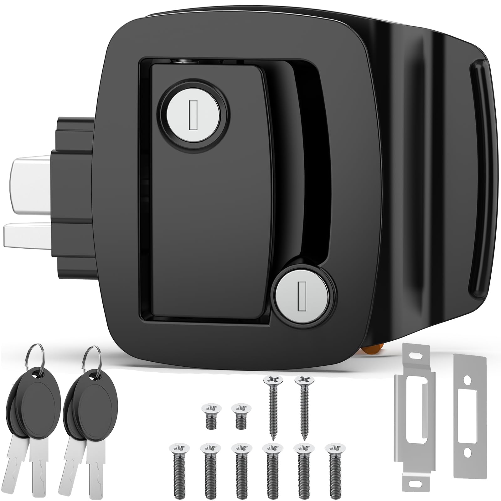 Paulinn Heavy Duty Rv Door Lock Replacement - Black Zinc Alloy Paddle Deadbolt Lock, Ip67 Waterproof Camper Door Lock With 4 Key
