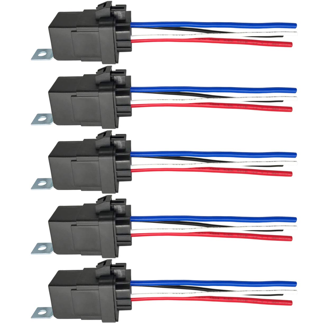 Irhapsody 4-Pin 40/30Amp 12V Dc Waterproof Relay With Harness - Heavy Duty 12 Awg Tinned Copper Wires, 5 Pack Spst Automotive Re