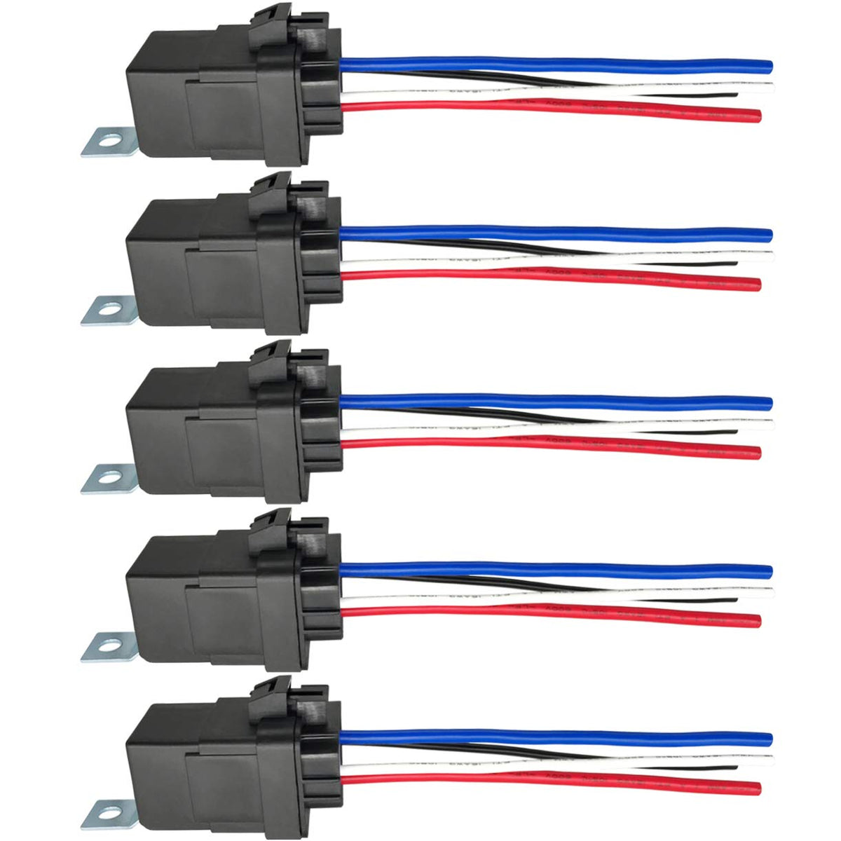 Irhapsody 4-Pin 40/30Amp 12V Dc Waterproof Relay With Harness - Heavy Duty 12 Awg Tinned Copper Wires, 5 Pack Spst Automotive Re