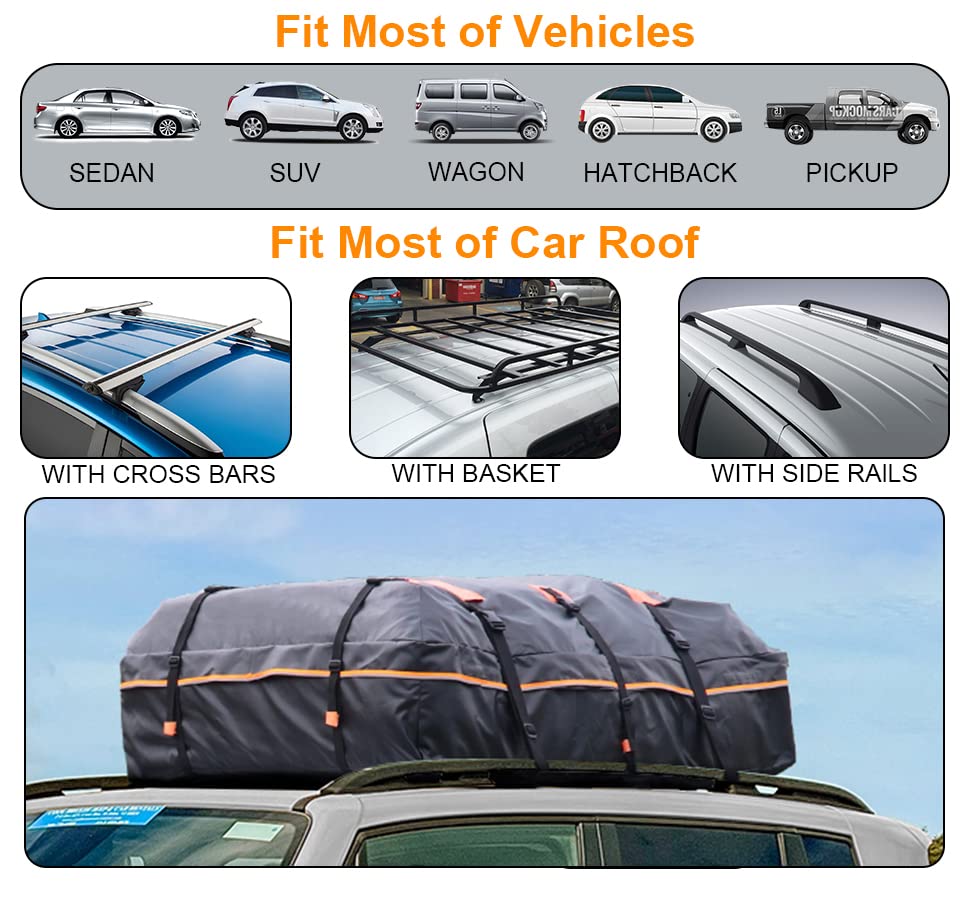 Rooftop Cargo Carrier Bag Waterproof 20 Cubic Car Roof Bag Cargo Carrier All Cars with/Without Rack Includes Anti-Slip Mat 10 Re