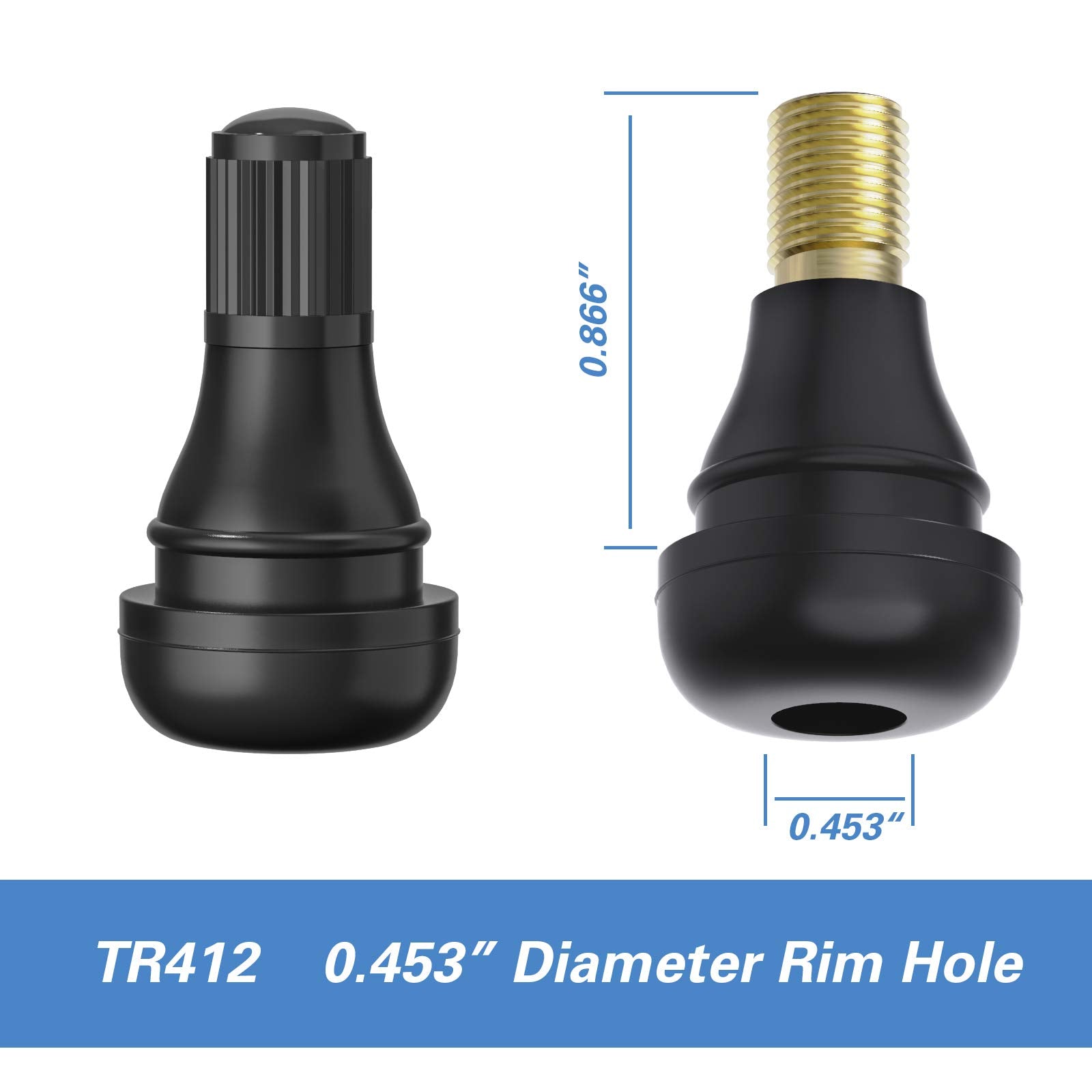 Ckauto Tr412 Rubber Snap-In Short Black Tire Valve Stem For Tubeless 0.453 Inch 11.5Mm Rim Holes On Standard Vehicle Tires (5Pcs