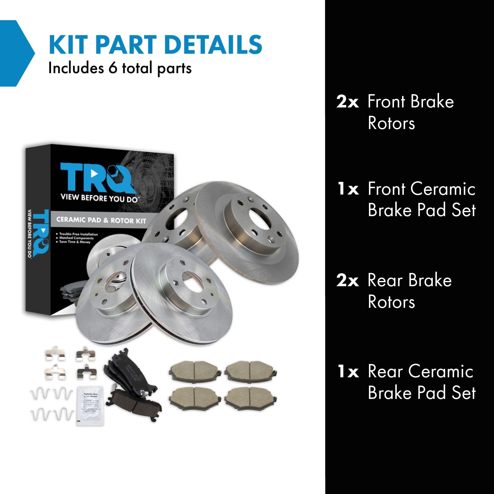 Trq Front And Rear Brake Pad & Rotor Kit Brake Pads Brake Rotor Ceramic Compatible With 1994-2005 Mazda Miata