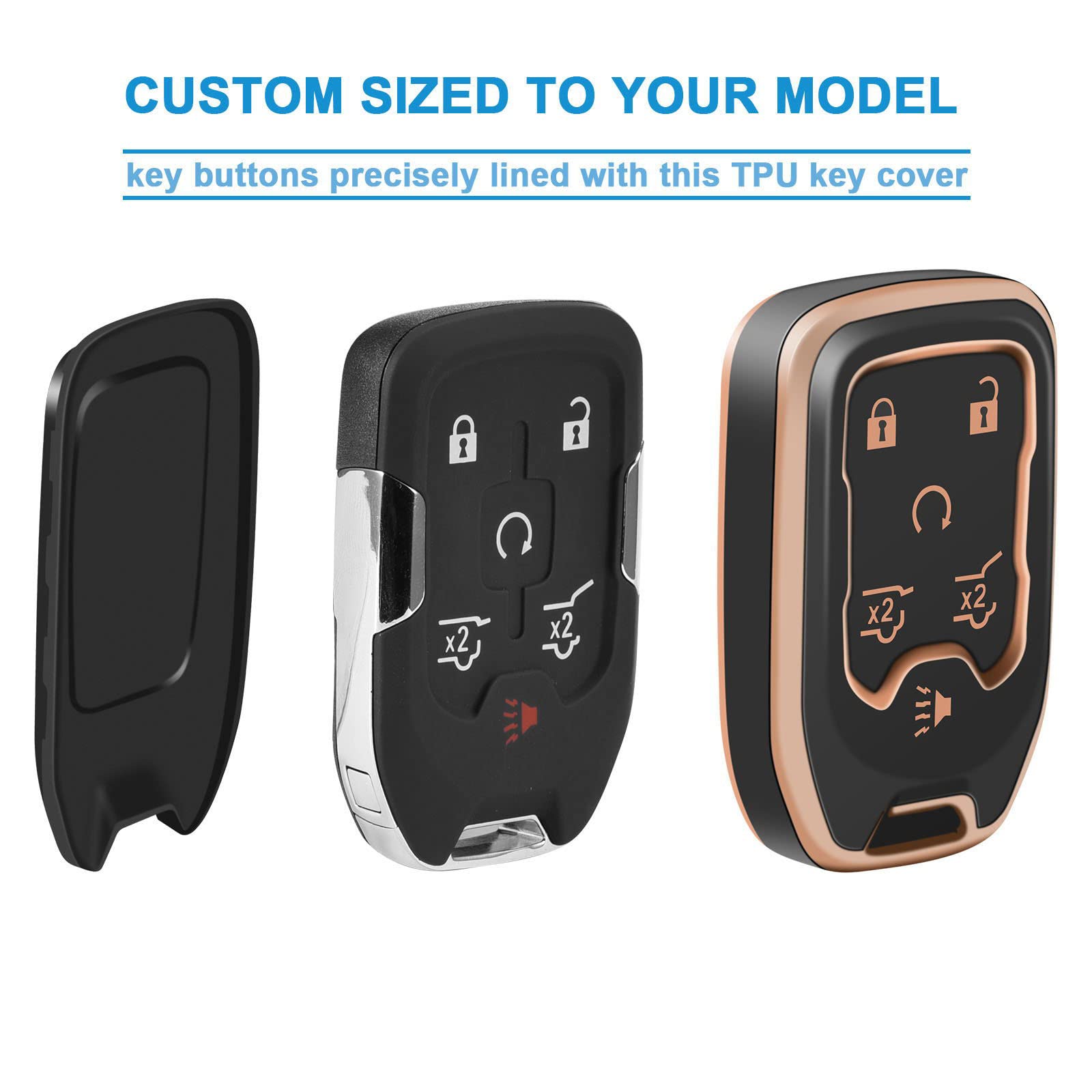 Key Fob Cover For Chevy Tahoe Suburban Gmc Yukon Accessories With Keychain 6 Button Key Shell Case Tpu (Black)