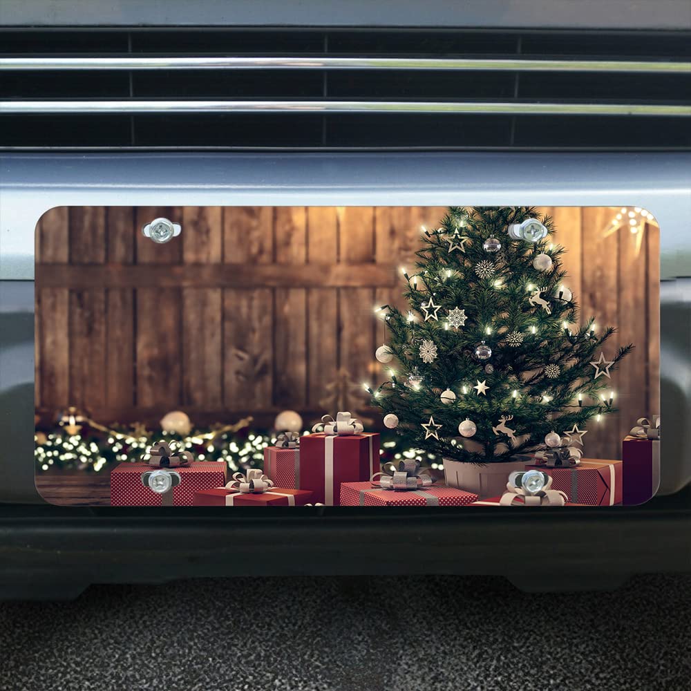 Lefolen Christmas Tree Front License Plate Beautiful Gift Boxes Christmas Fir Tree Metal Plates Vanity Tag Aluminum Novelty For