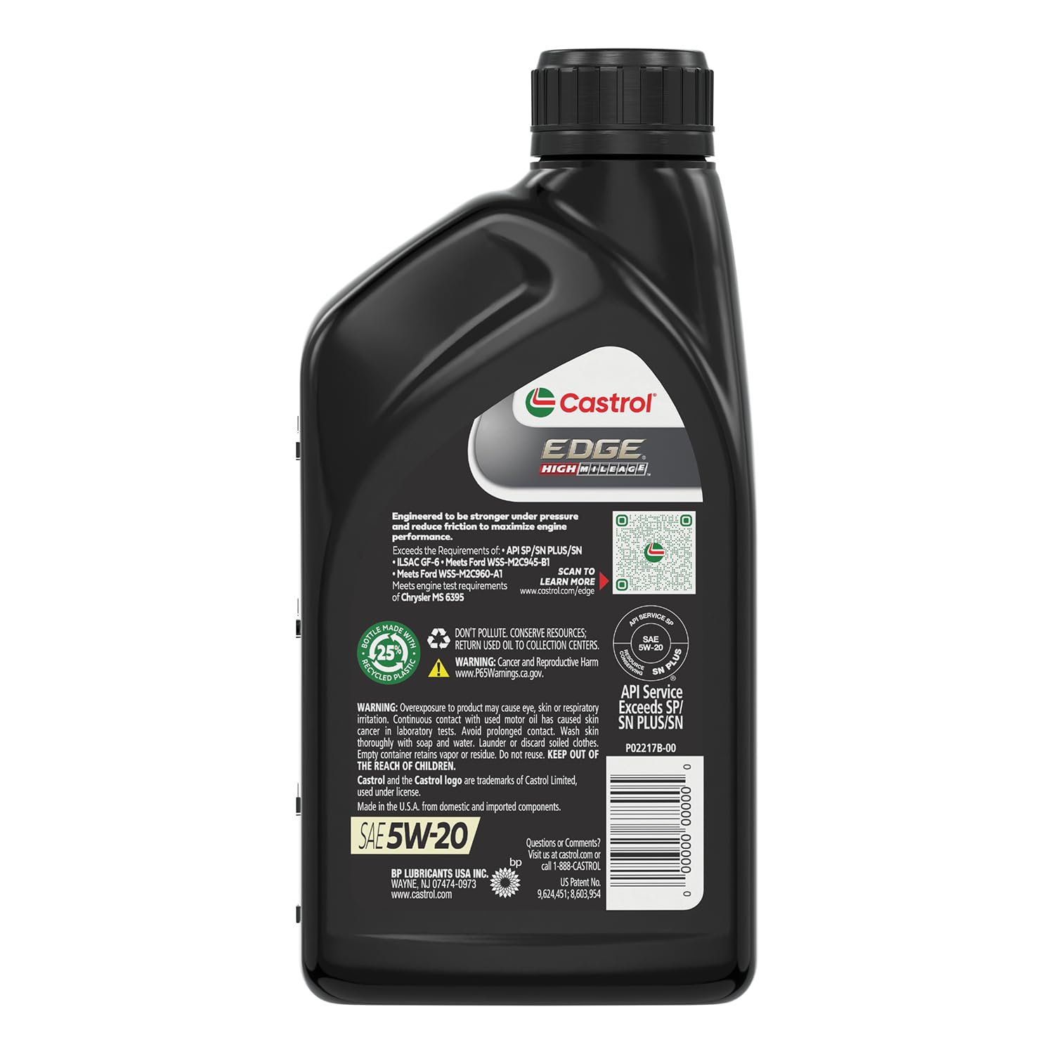 Castrol Edge High Mileage 5W-20 Advanced Full Synthetic Motor Oil, 1 Quart