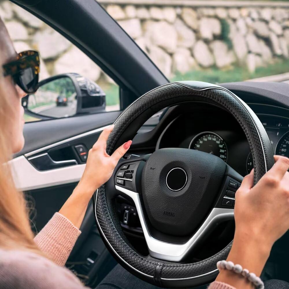 Rueesh Microfiber Leather Steering Wheel Cover Anti-Slip Matte Finish Auto Car Wheel Cover Universal 15 Inch Wheel Cover For Car