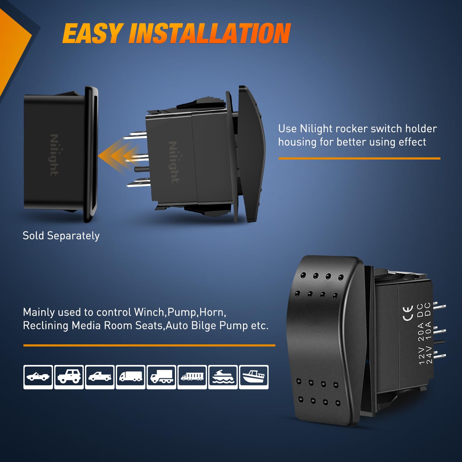 Nilight 2 Pack Momentary Rocker Switches 6 Pin Waterproof On Off On Dpdt Toggle Switch 20A/12V 10A/24V With Jumper Wires Set For