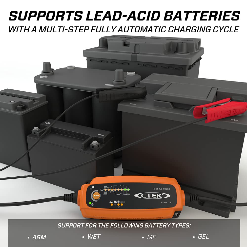 Ctek (56-958) Mus 4.3 Polar 12 Volt Fully Automatic Extreme Climate 8 Step Battery Charger