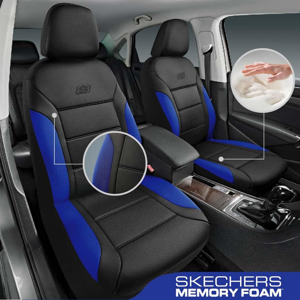 Skechers Memory Foam Car Seat Covers, Lycra Seat Covers Thick Memory Foam, Car Seat Cover Full Sets, Airbag Compatible, Automoti