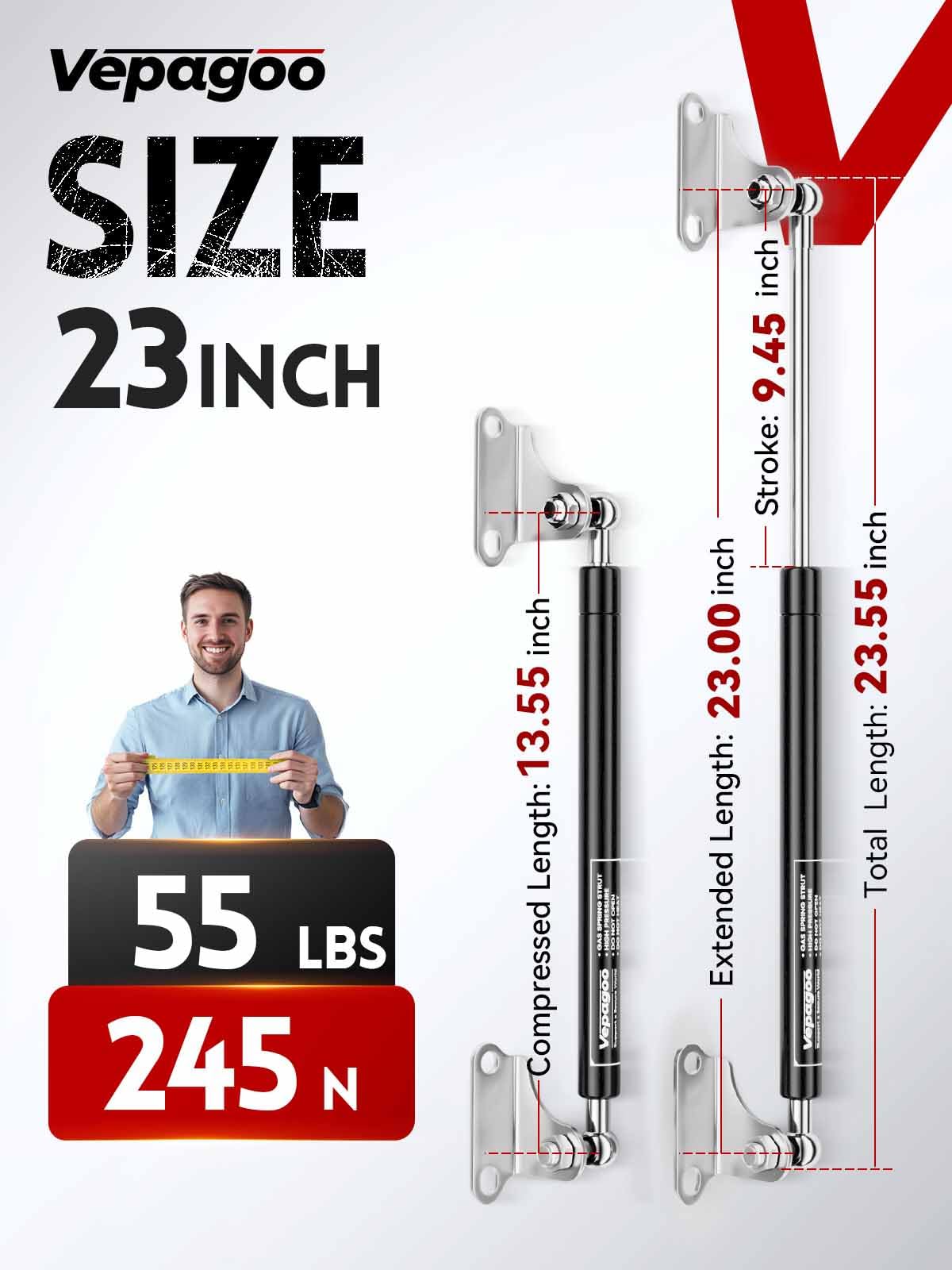 Vepagoo 23 Inch 55Lb/245N Gas Struts Shock With Mounting Brackets, Lift Supports For Rv Bed Storage Trailer Basement Door Box Co