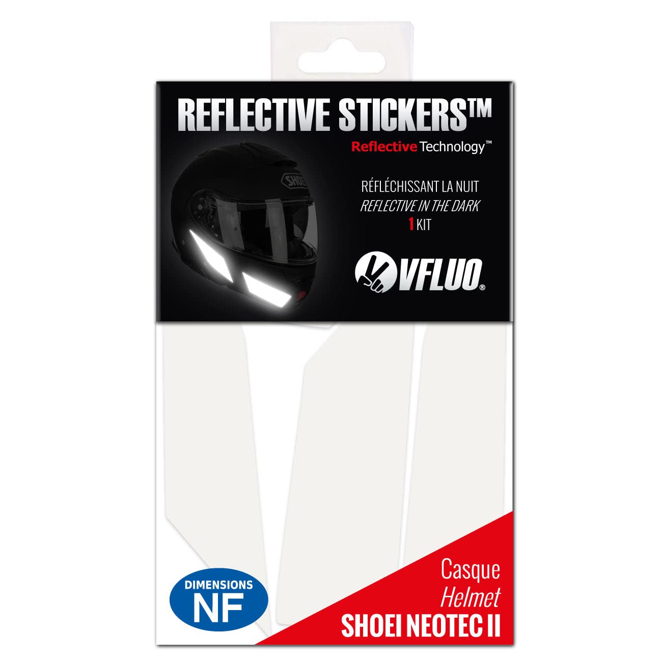 Vfluo - Kit Of Reflective Stickers - Shoei Neotecii™ Motorcycle Helmet - Approved Stripes Fr - 3M™ Technology - High Visibility & Strength - Discreet & Design - Maximum Grip