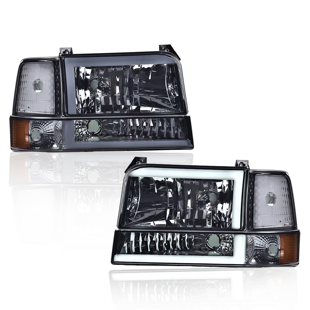 Cheda Led Drl Headlights Assembly W/Corner Signal Bumper Lamps Compatible With 92-96 Ford F150 Bronc/Fit 92-97 F250/F350 Super D