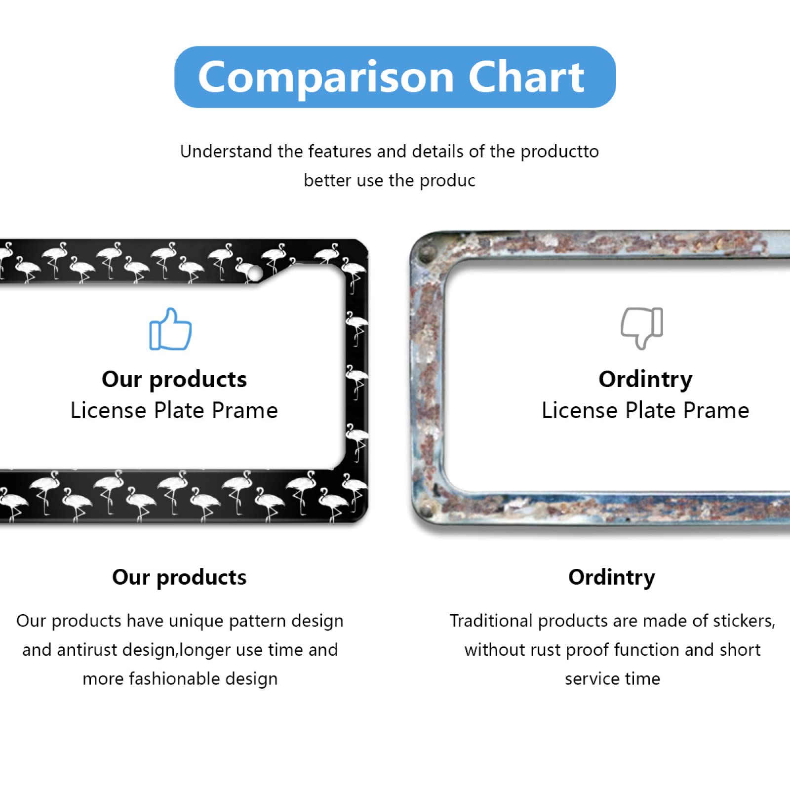 Personalized License Plate Frame Stainless Steel Flamingo Animals Car License Plate Accessory Decorative 2 Holes And Screws Fits