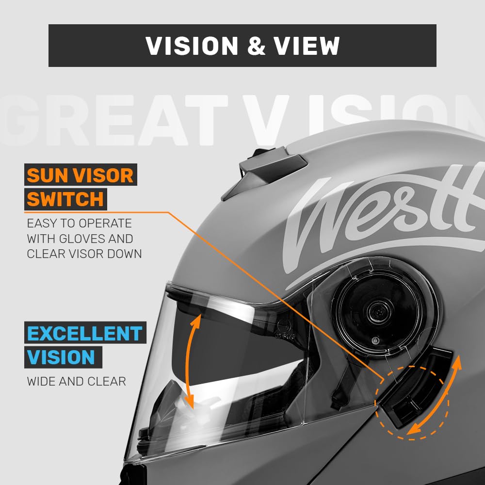 Westt Dot Helmets For Motorcycles - Open Face Motorcycle Helmet Dual Visor - Atv Motocross Snowmobile Helmet For Men Women(M/Gra