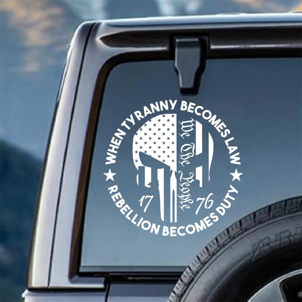 We The People Sticker Decals 1776 Distressed American USA Flag Skull Decal, Patriotic Vinyl Decal for Auto Car Truck SUV Window 