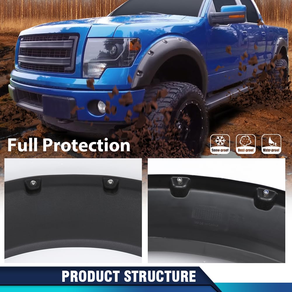 PIT66 Fender Flares Compatible with Ford F150 Styleside with 67.0''/78.8''/97.4'' bed length models 2009-2014 (Do not fit Platin