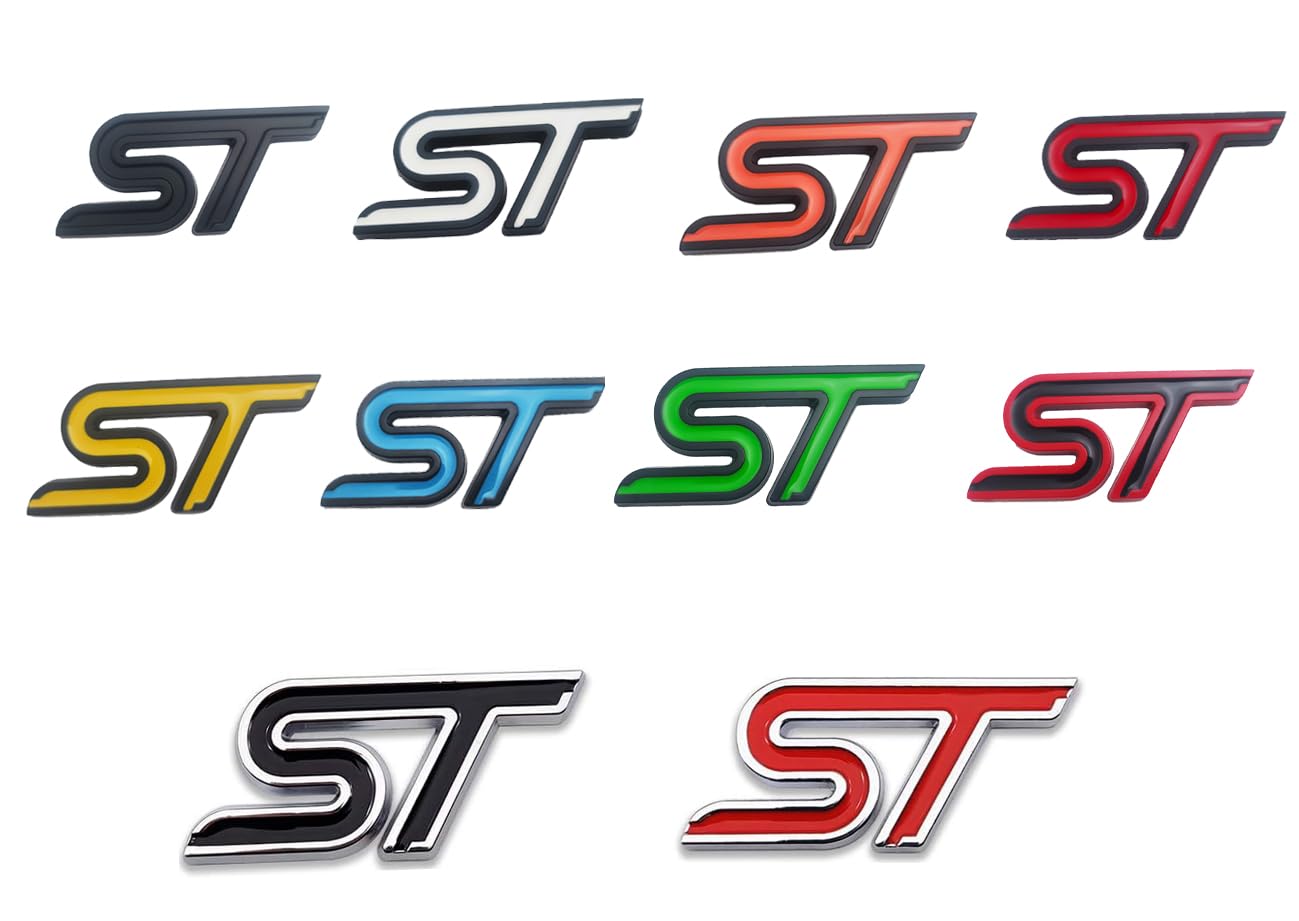 2pcs Metal New ST Car Emblem 3D Racing Decal Sport Turbo Badge Replacement for car (Black Orange)