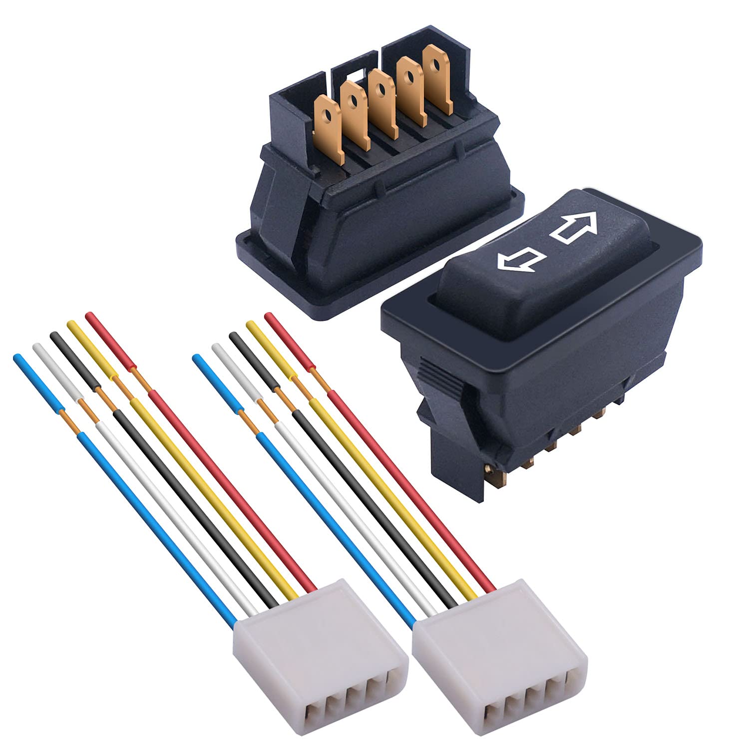 Weideer 2Pcs 5 Pin Car Window Switch 12V 20A Control Power Window Lift Rv Slide Out Momentary Rocker Switch With Wiring Harness 