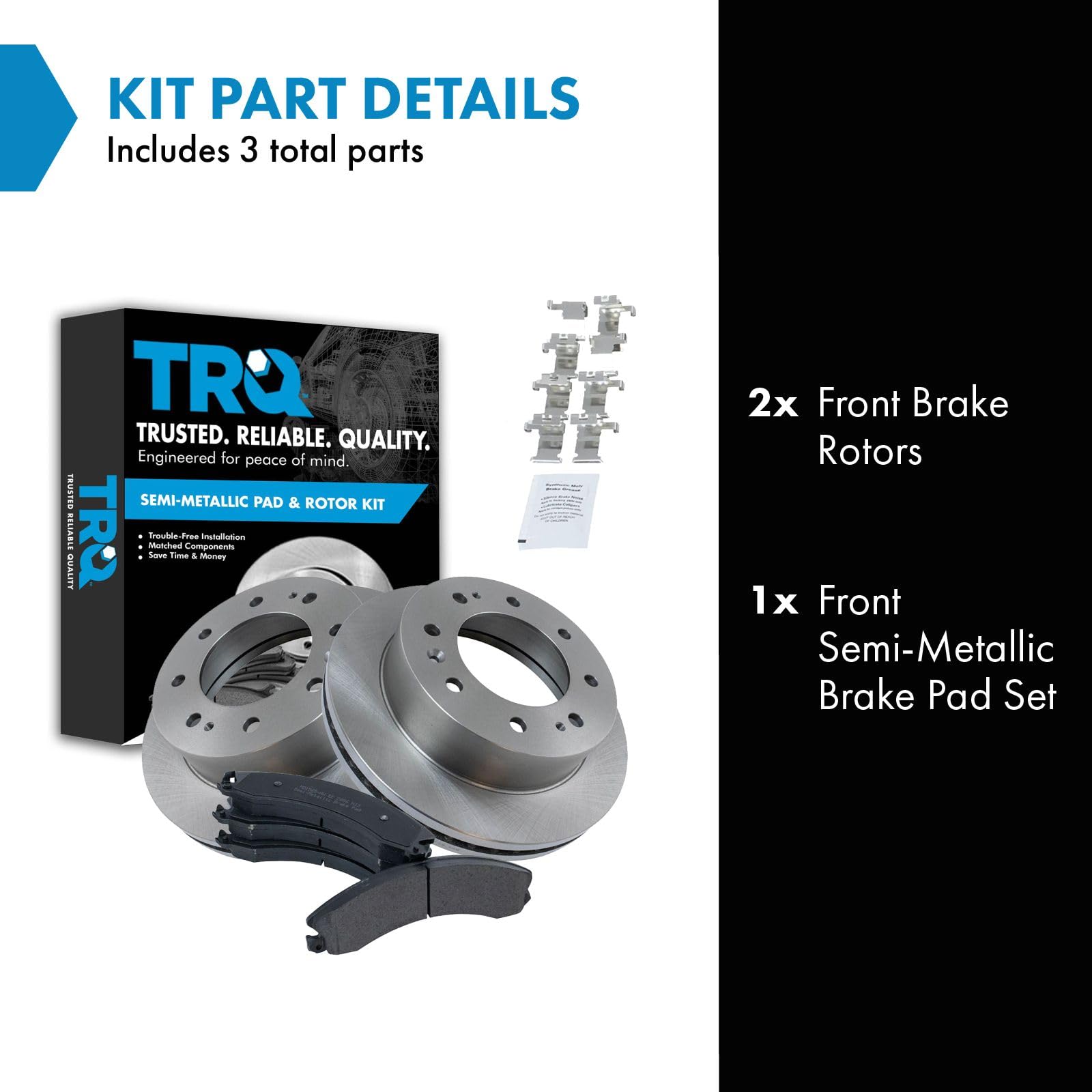 Trq Front Brake Pad & Rotor Kit Semi-Metallic Compatible With 2016-2019 Chevrolet Suburban 3500 Hd