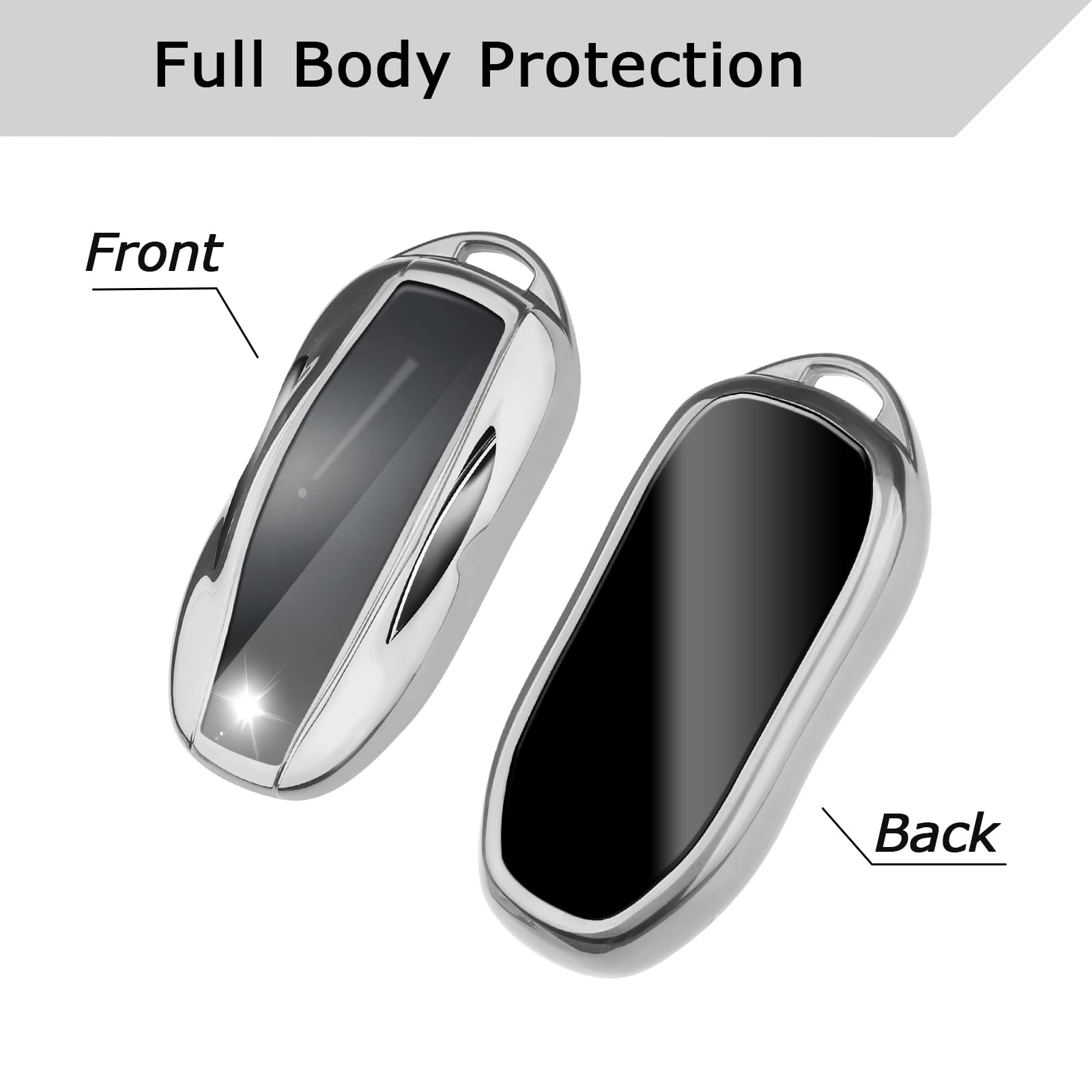 Qbuc For Tesla Key Fob Cover With Keychain Soft Tpu Protection Case Compatible With Tesla Model 3 / Y (Silver)