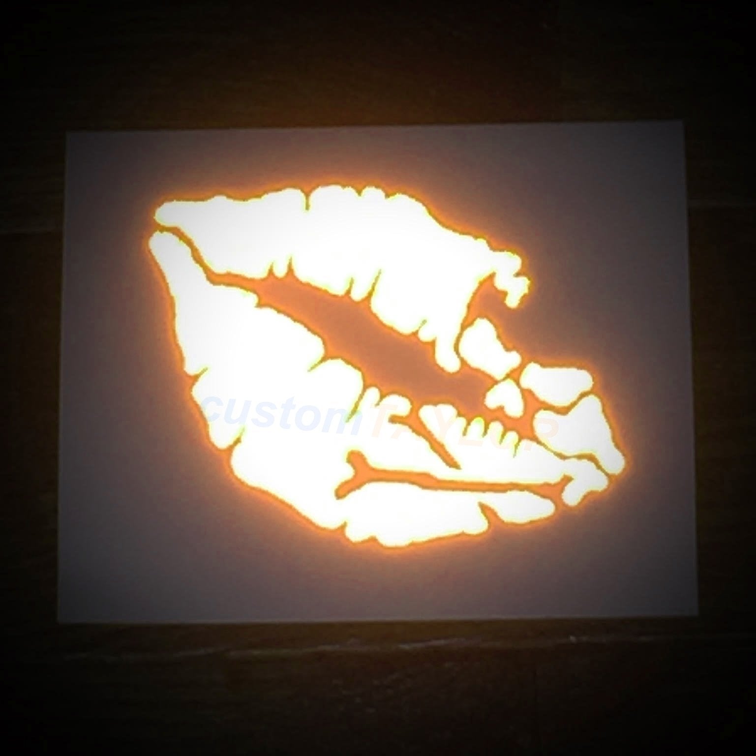 Customtaylor33 High Intensity Reflective Vinyl Death Kiss Skull Crossbones Lips Decal Bumper Sticker - Cars, Motorcycles, Helmets, Wind Screens, Laptops, Cellphones, (Orange, 12 Inch Wide)