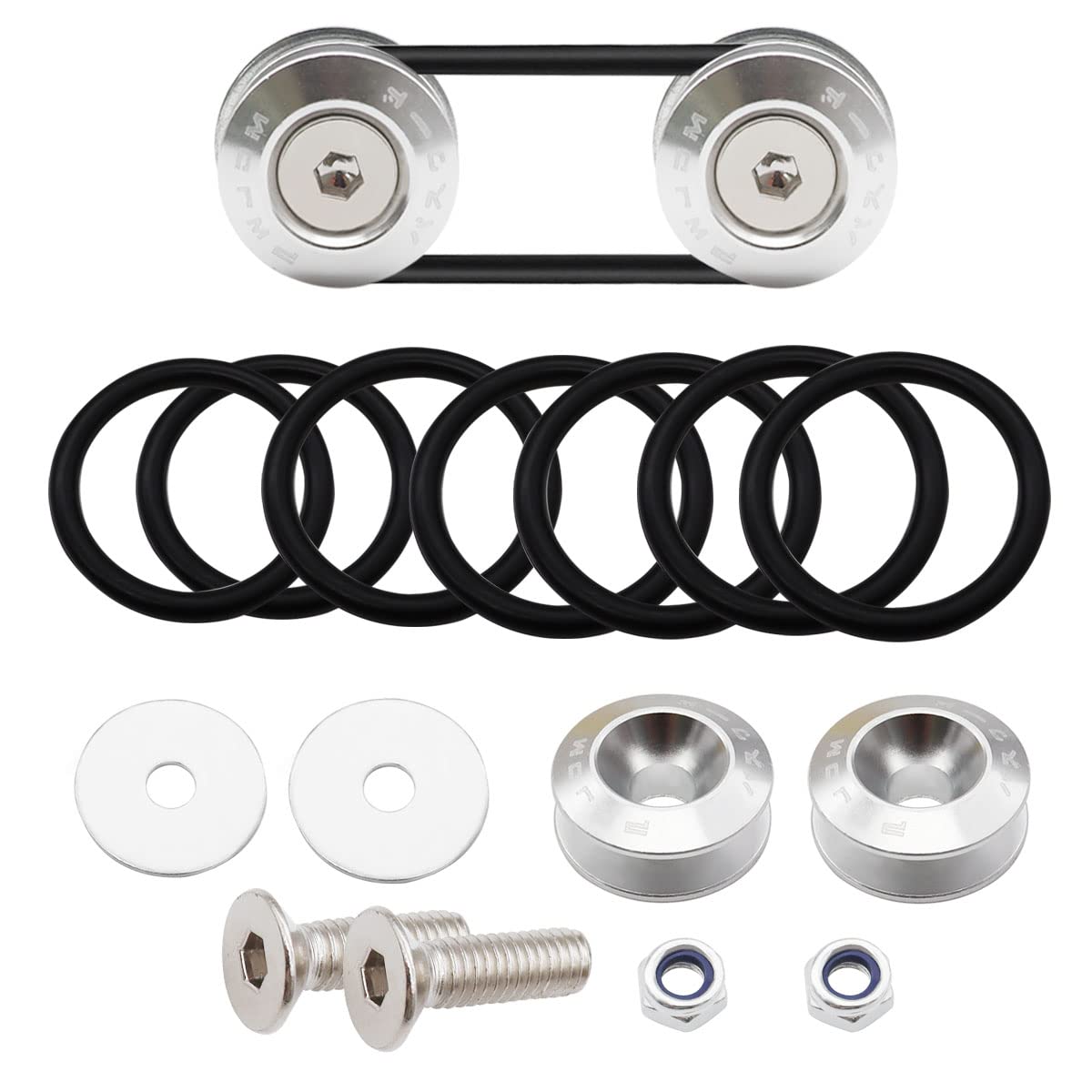 Taiss Bumper Quick Release (Silver), Front And Rear Bumper Tight Plate Fixing Kits, Supporting Reinforcing Washers And Screws, Compatible With Gm Bumper Engine Hatch Kit.