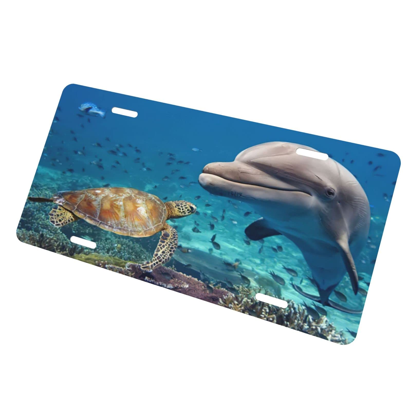 Snowmolle Sea Turtles And Beluga Whales License Plate Decorative Car Front License Plate Cover Vanity Tag Metal Car Plate Aluminum Novelty License Plate For Men/Women Car 6 X 12 Inch